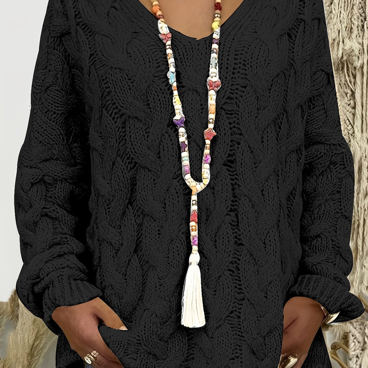 Florence | Ruimvallende cardigan kabeltrui met V-hals