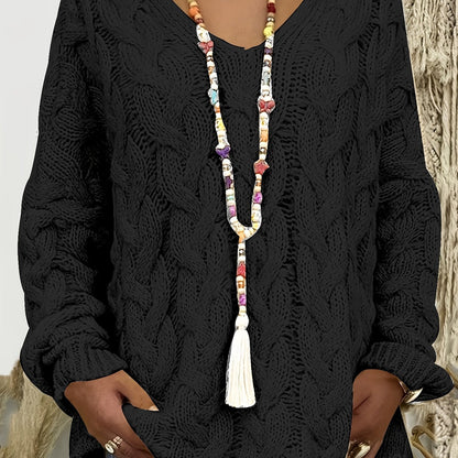 Florence | Ruimvallende cardigan kabeltrui met V-hals