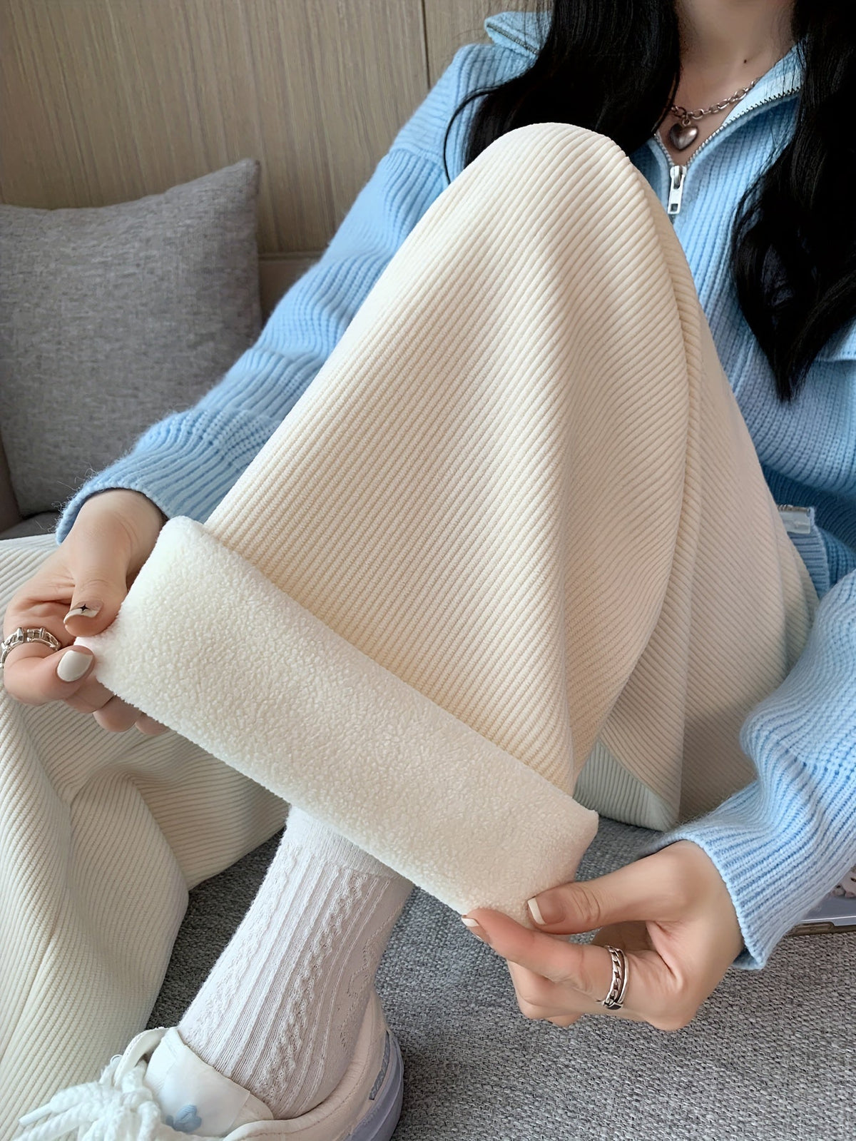Wijde pantalon met fleece voering