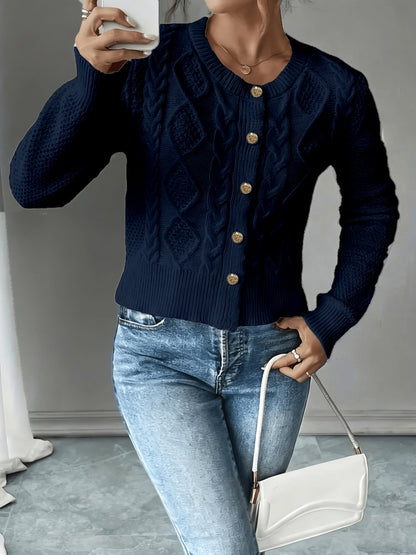 Eleanora | Cable-Knit Button-Front Cardigan