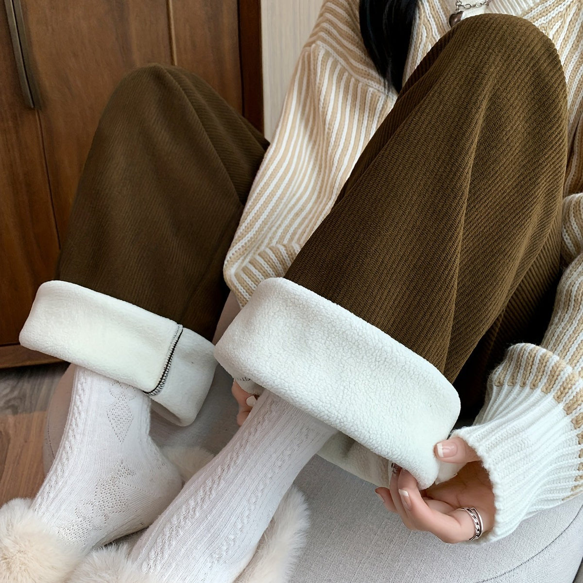 Wijde pantalon met fleece voering