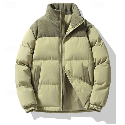 Padded Puffer Jacket with Stand Collar and Full Front Zipper, Two Pockets