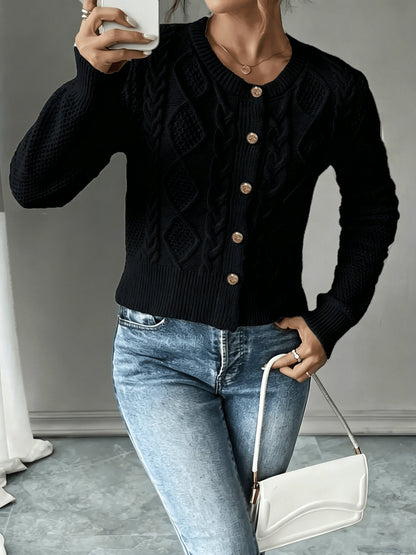 Eleanora | Cable-Knit Button-Front Cardigan