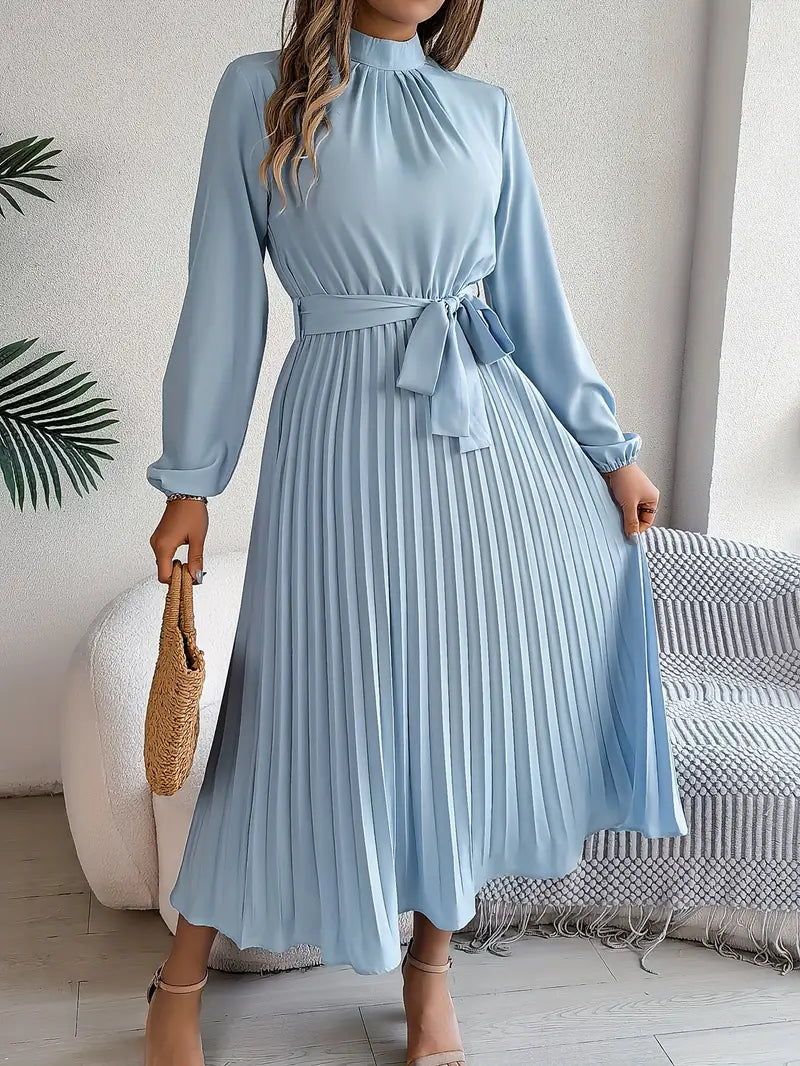 Isabelle | Midi-jurk met lange mouwen en ceintuur om de taille