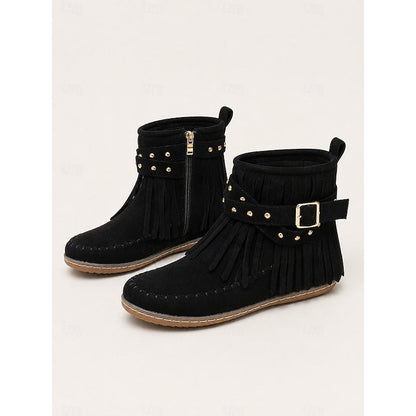 Enkellaarsjes in mocassinstijl met franjes
