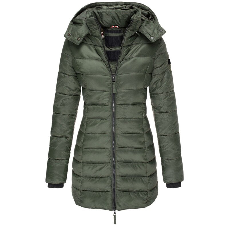 Lange gewatteerde waterafstotende parka met capuchon