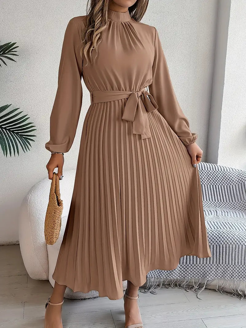 Isabelle | Midi-jurk met lange mouwen en ceintuur om de taille