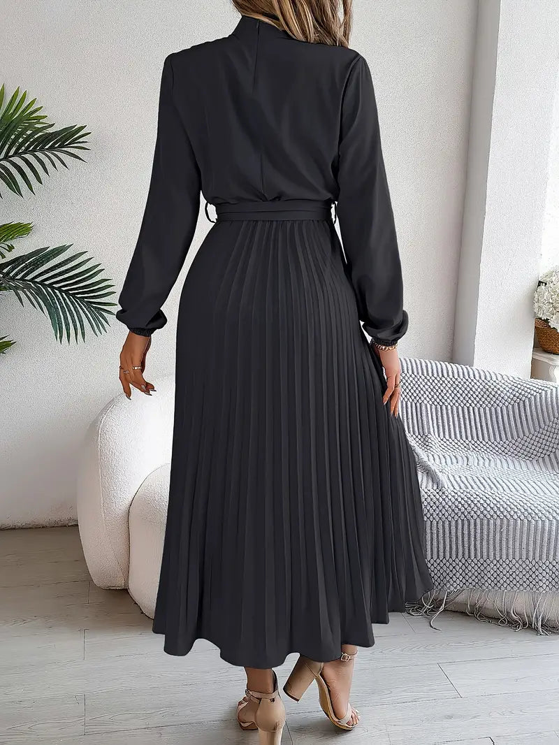 Isabelle | Midi-jurk met lange mouwen en ceintuur om de taille