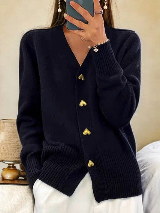 Gebreide cardigan met hartvormige knopen voor dames – elegante laag met V-hals voor elke dag