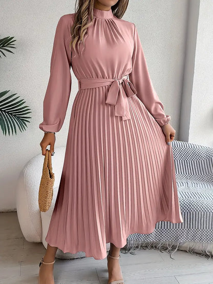 Isabelle | Midi-jurk met lange mouwen en ceintuur om de taille