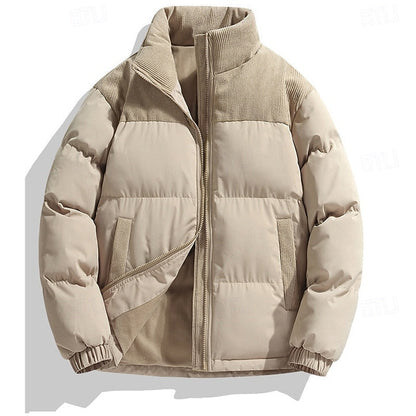 Padded Puffer Jacket with Stand Collar and Full Front Zipper, Two Pockets