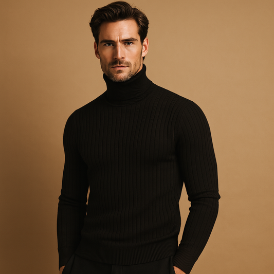Geribbelde coltrui voor heren – zachte gebreide laag met rolkraag voor de winter, voor smart casual kantoor, avond en kleding voor elke dag bij koud weer