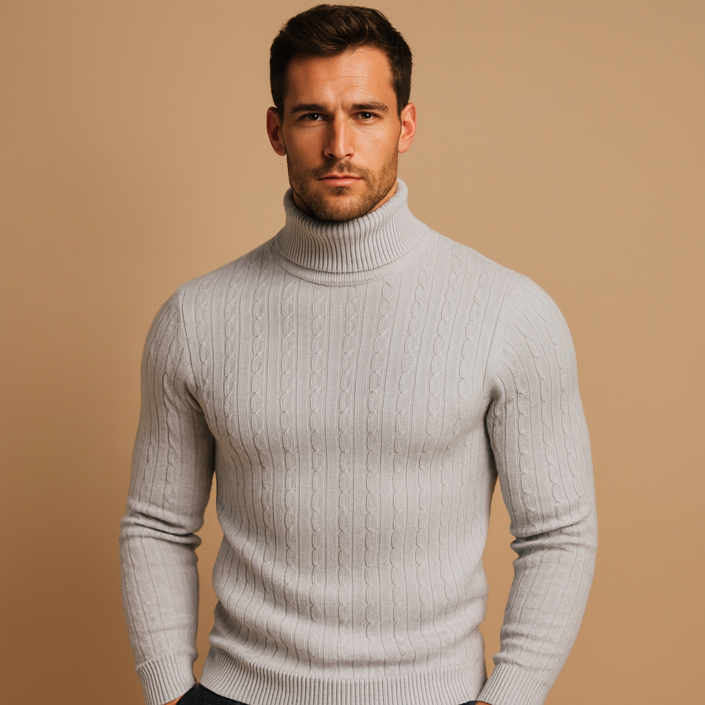 Men’s Ribbed Turtleneck Sweater – Soft Knitted Roll-Neck Winter Layer for Smart Casual Office Evening and Everyday Cold-Weather Wear