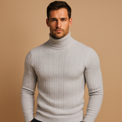 Men’s Ribbed Turtleneck Sweater – Soft Knitted Roll-Neck Winter Layer for Smart Casual Office Evening and Everyday Cold-Weather Wear