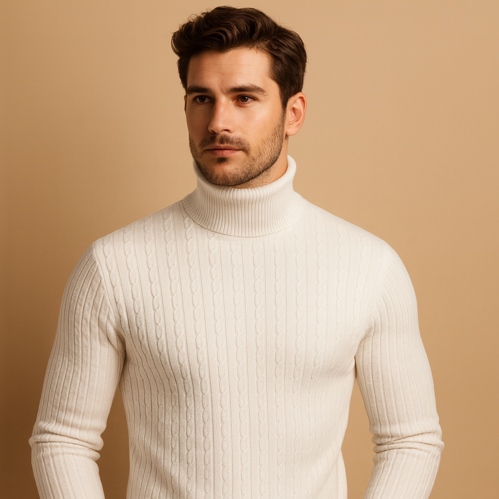 Men’s Ribbed Turtleneck Sweater – Soft Knitted Roll-Neck Winter Layer for Smart Casual Office Evening and Everyday Cold-Weather Wear