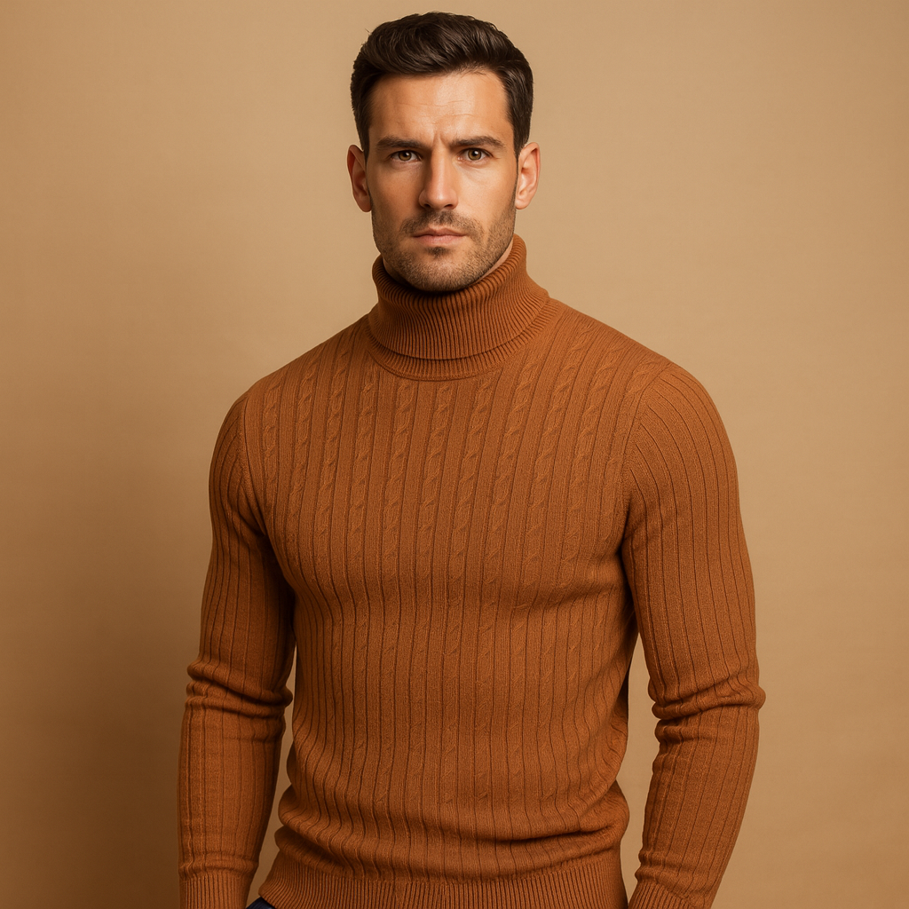 Men’s Ribbed Turtleneck Sweater – Soft Knitted Roll-Neck Winter Layer for Smart Casual Office Evening and Everyday Cold-Weather Wear