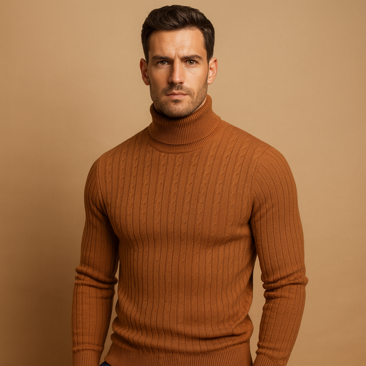 Geribbelde coltrui voor heren – zachte gebreide laag met rolkraag voor de winter, voor smart casual kantoor, avond en kleding voor elke dag bij koud weer