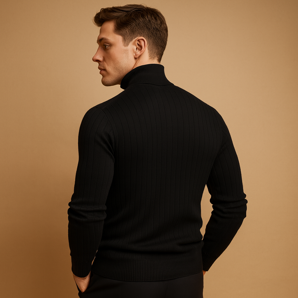 Men’s Ribbed Turtleneck Sweater – Soft Knitted Roll-Neck Winter Layer for Smart Casual Office Evening and Everyday Cold-Weather Wear