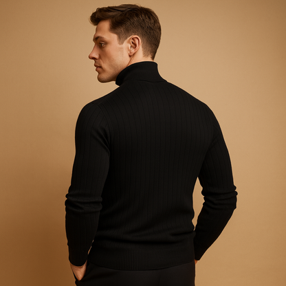 Men’s Ribbed Turtleneck Sweater – Soft Knitted Roll-Neck Winter Layer for Smart Casual Office Evening and Everyday Cold-Weather Wear
