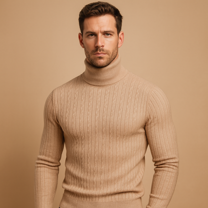 Men’s Ribbed Turtleneck Sweater – Soft Knitted Roll-Neck Winter Layer for Smart Casual Office Evening and Everyday Cold-Weather Wear