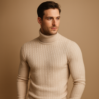 Men’s Ribbed Turtleneck Sweater – Soft Knitted Roll-Neck Winter Layer for Smart Casual Office Evening and Everyday Cold-Weather Wear