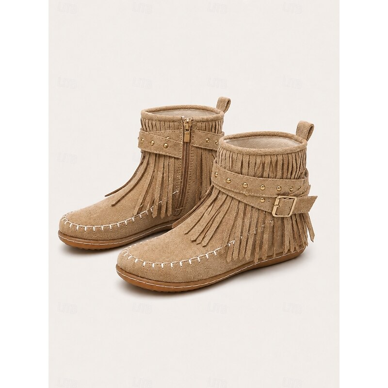 Enkellaarsjes in mocassinstijl met franjes
