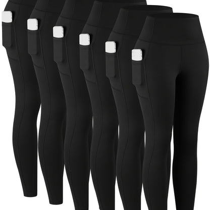 Womens Leggings with Pockets, 6 Pack Soft High Waisted Tummy Control Workout Yoga Pants