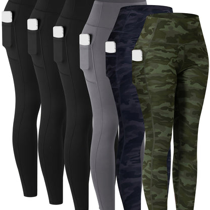 Womens Leggings with Pockets, 6 Pack Soft High Waisted Tummy Control Workout Yoga Pants
