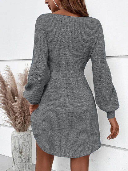 Womens Ribbed Sweater Dress, Long Sleeve Mini Dress for Fall Winter Casual Wear