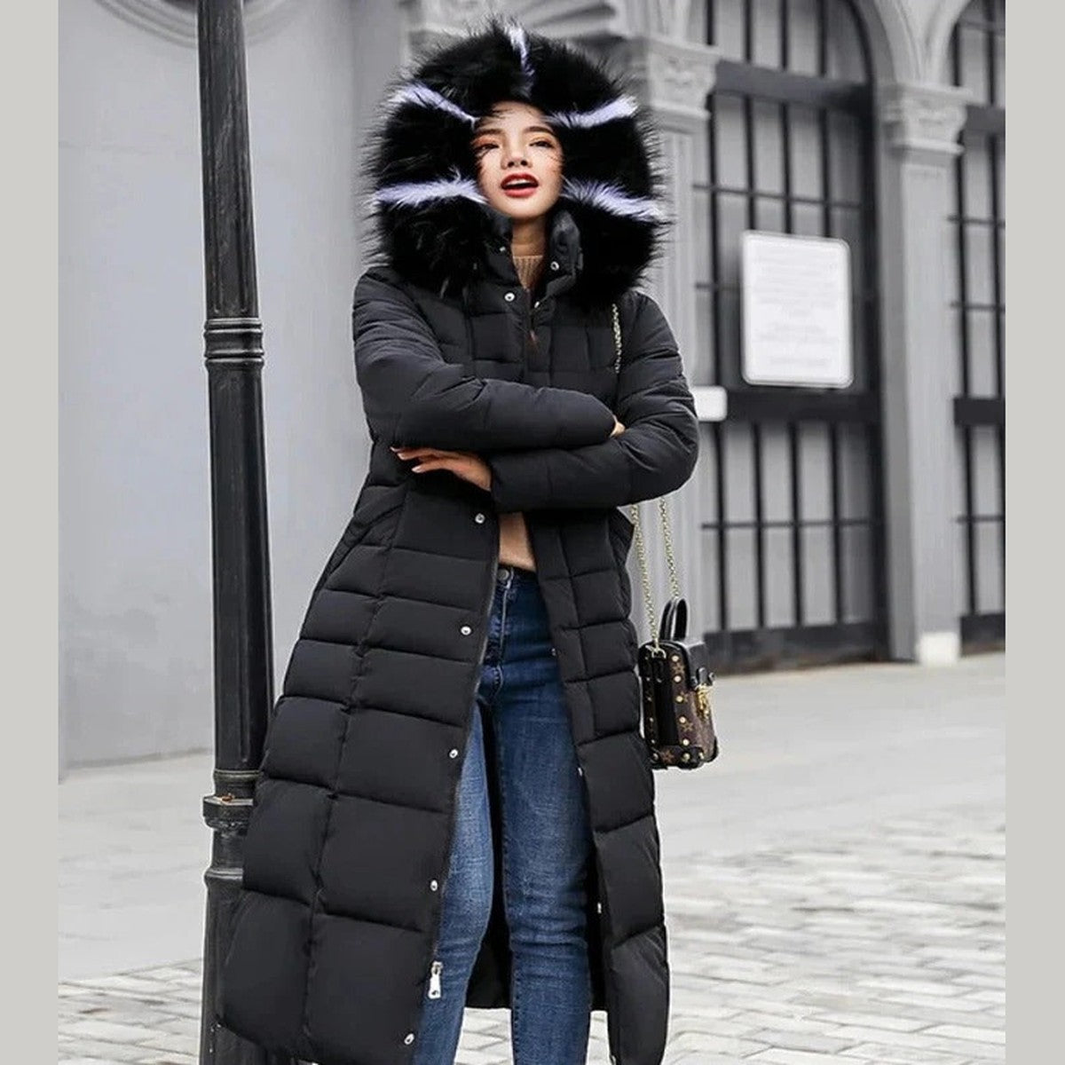 Winterparka met capuchon voor dames, met fleecevoering en utility-zakken