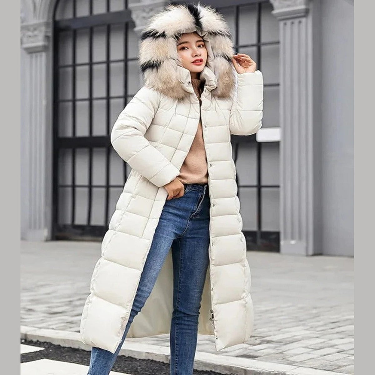 Winterparka met capuchon voor dames, met fleecevoering en utility-zakken