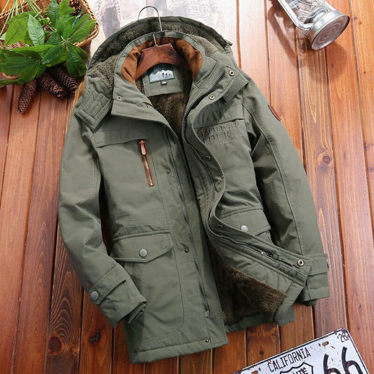 Heren winterparka met fleecevoering en utility-stijl, met meerdere cargozakken