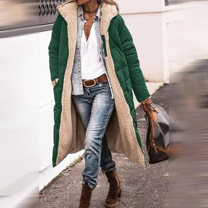 Grace I Hooded Quilted Long Parka Coat with Front Pockets and Snap Closure