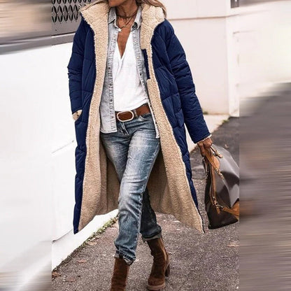 Grace I Hooded Quilted Long Parka Coat with Front Pockets and Snap Closure