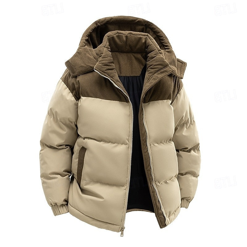 Hooded Puffer Jacket with Insulated Padding and Two Tone Design
