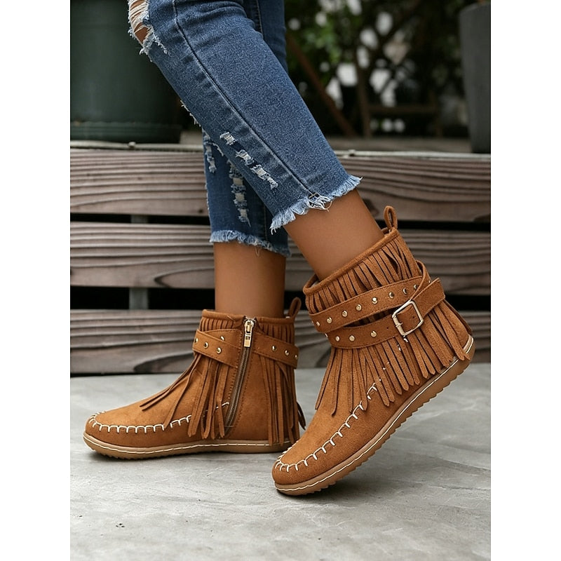 Enkellaarsjes in mocassinstijl met franjes