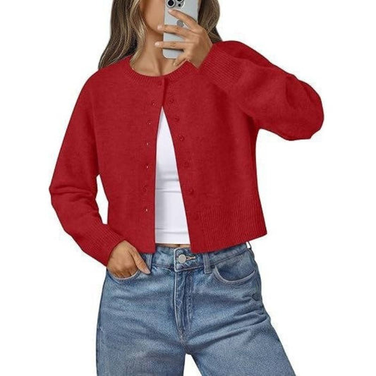 Korte cardigan met knopen voor dames – lichte gebreide trui