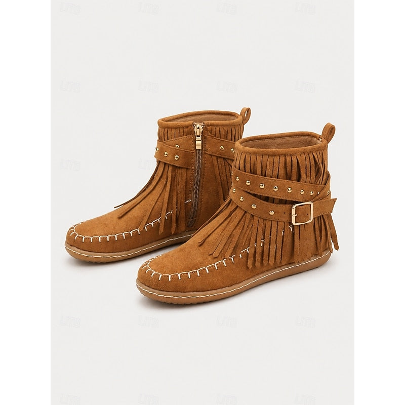 Enkellaarsjes in mocassinstijl met franjes