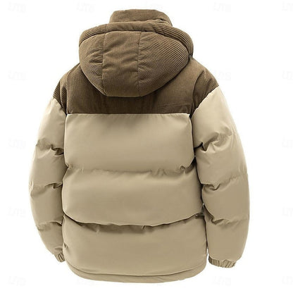 Hooded Puffer Jacket with Insulated Padding and Two Tone Design