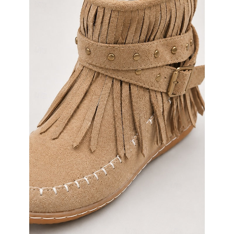 Enkellaarsjes in mocassinstijl met franjes