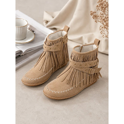 Enkellaarsjes in mocassinstijl met franjes