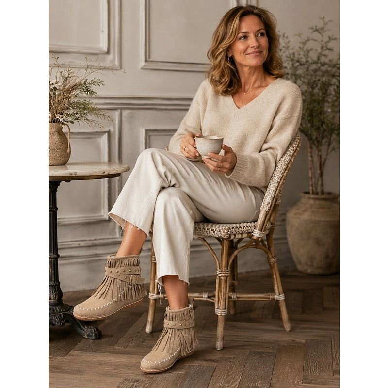 Enkellaarsjes in mocassinstijl met franjes