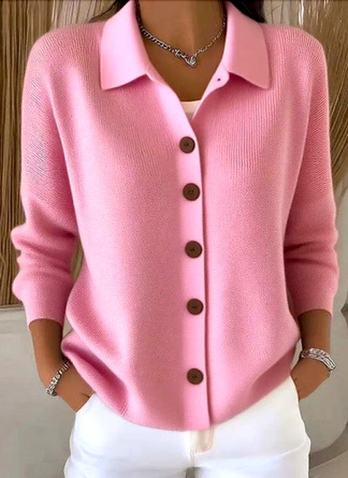 Gebreide cardigan met knopen en relaxte kraag voor dames