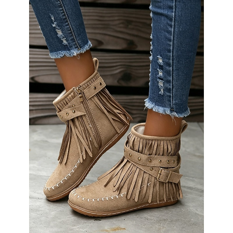 Enkellaarsjes in mocassinstijl met franjes