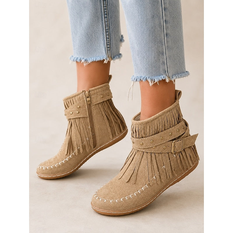 Enkellaarsjes in mocassinstijl met franjes